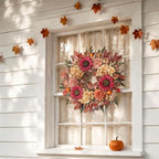24"Fall Artificial Wreath with Sunflower Peony for Front Door Decor(Orange) - Image 4