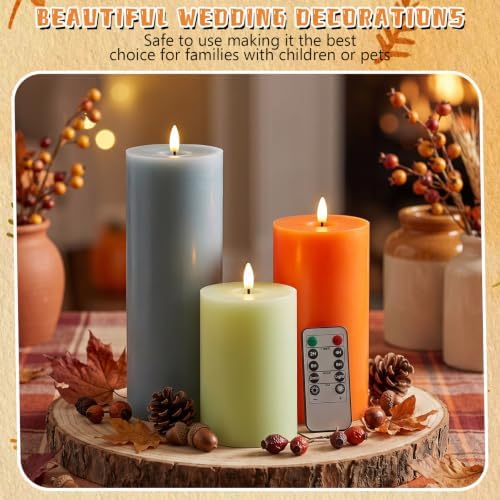 3 Pcs 6/8/12" Fall Colorful Flameless LED Candles Decorations for Home - Image 5