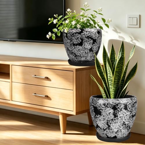 Ceramic Plant Pots With Saucer & Drainage Hole, 8 inch Indoor Flower Pots - Image 2