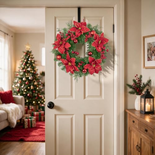 SHACOS Artificial Christmas Wreath 24" Poinsettia Flower Wreaths - Image 6