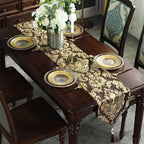 Dark Brown Table Runners 120" Thick Chenille with Europe Floral Pattern - Image 3
