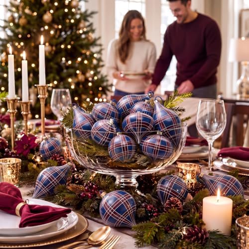 12 Pcs 2.36in Christmas Scottish Tartan Ball Ornaments, Blue - Image 6