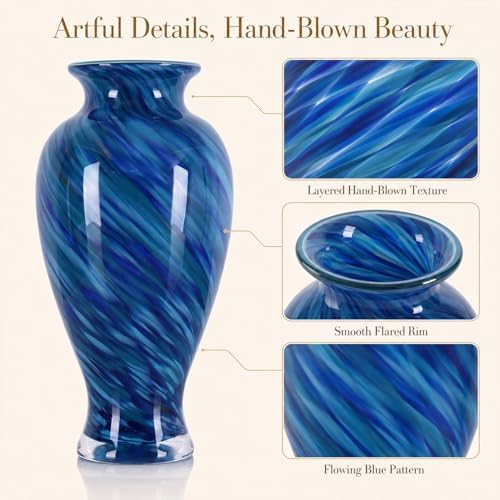 Dark Blue Hand Blown Glass Vase 11.8" Tall Beautiful Designer Flower Vase - Image 6