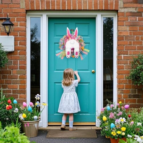 Easter Bunny Butt Wreath, Spring Door Decoration Kit, Colorful Ribbon and Floral Design, 18 x 15.9 Inches, Indoor Outdoor Welcome Sign - Image 4