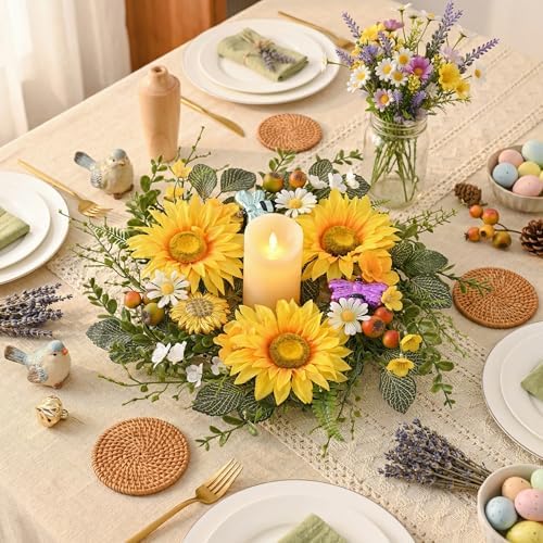 DecorbyHannah Sunflower Summer Wreaths for Front Door Outside All Season, 18 Inch Farmhouse Door Wreaths with Daisy and Bee, Sunflower Decor for Home Porch, Wedding Housewarming Gifts - Image 6