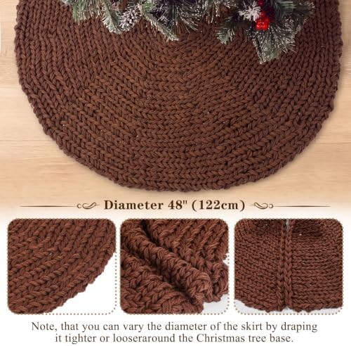 Shappy Brown 48 Inch Chunky Knit Christmas Tree Skirt Crochet Tree Skirt - Image 2