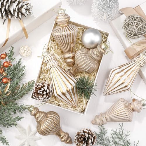 6 Mercury Glass Finial Christmas Ornament 5.7" Hanging, Neutral - Image 4