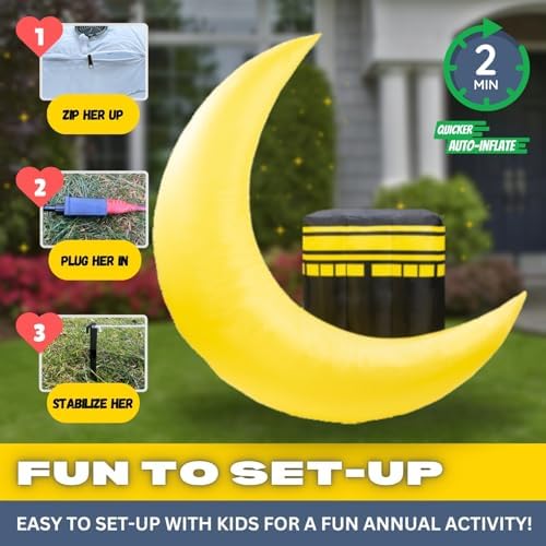 6FT Ramadan Inflatable Kaaba with Crescent Moon - Islamic Ramadan Decor for Outdoor Front/Back Lawns, Built-in LED Lights and Fan to Blow Up with Air, Iftar/Eid Gift - Image 3