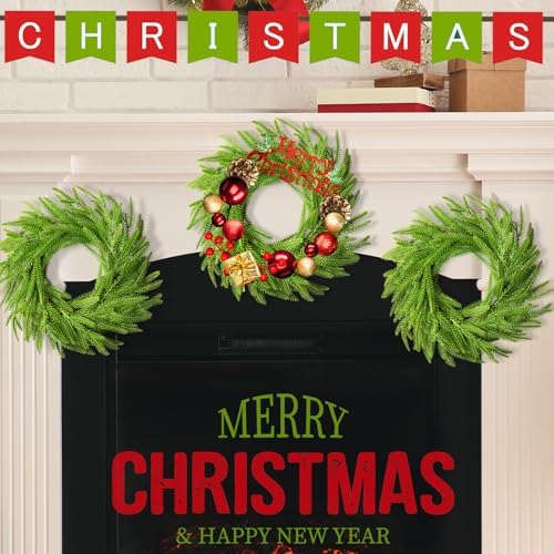 10 Pcs Christmas DIY Green Wreath 10 Inch Artificial DIY Faux Plain Wreaths Front Door Green Farmhouse Cabinets Indoor Outdoor Wall Decor(Norfolk Pine) - Image 4