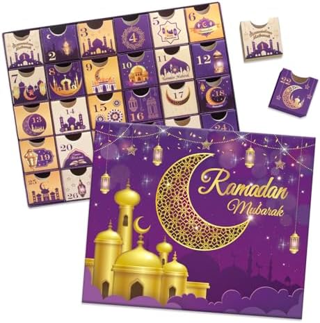 Ramadan Advent Calendar with Drawers, 30 Empty Boxes for 30 days, Eid Mubarak Coutdown Calendar Fillable Ramadan Gift, Islamic Art, Cardboard Number Storage Box, Ramazan Party Supplies - Purple by Aviski