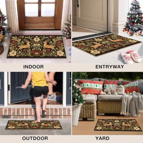 Boho Deer Floral Faux Coco Coir Doormat Door Mat 17x30 Inch - Image 6