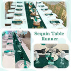 Sequin Table Runners 10 Pieces Emerald Green Table Runners 12x108 Inch Glitter Dining Table Cover for Party Wedding Birthday Reception Banquet Decoration Spring Party Chair Sashes - Image 7