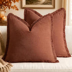 MIULEE Linen Fringe Decorative Fall Euro Pillow Covers Late Autumn 24x24 by MIULEE