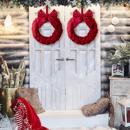 Soaoo 3 Christmas Velvet Wreaths 14" Christmas Wreaths for Front Door Velvet Ornament with Bow for Party Table Fireplaces Porch Walls New Year Home Decor(Red) - Image 3