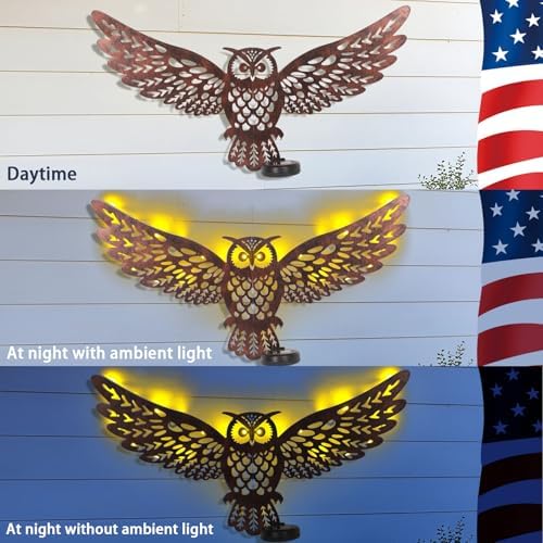 2 Pack 23" Metal Owl Outdoor Wall Decor with 35 Led Solar Lights - Image 4