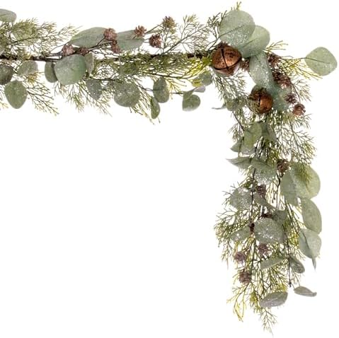 Vickerman 5' Artificial Winter Cedar, Pinecone, Eucalyptus, and Brown Jingle Bell Garland - Image 4