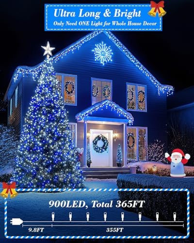 Blue White Christmas Lights Outdoor,Total 710FT 1800 LED,Extra Long String Lights Waterproof, Timer & Memory, 8 Modes Dimmable Plug in Fairy for Outside Tree Wedding Patry - Image 6