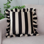 vctops Ruffle Square Throw Pillow Covers Boho Pink and Red Striped Decorative Pillowcases Set of 2, Soft Velvet Accent Cushion Cover Cases for Sofa Bed Living Room Decor (Black Beige,18"x18") - Image 3