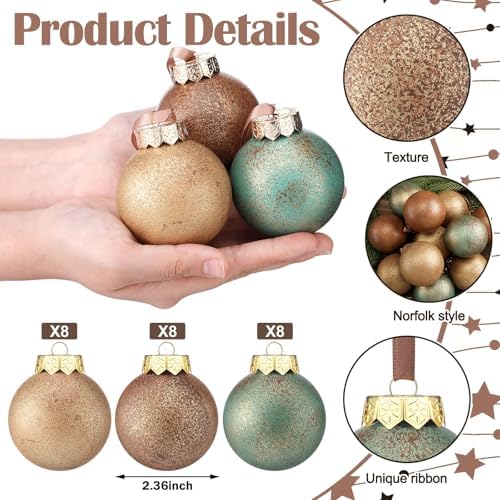 24 Pcs Neutral Christmas Ornament 2.36'' Textured Tree Decor,Aged - Image 3