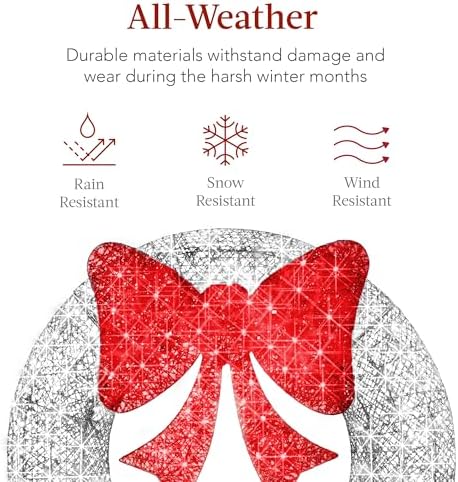 Best Choice Products 48in Pre-Lit Outdoor Christmas Wreath Decoration, LED Metal Holiday Decor for Home w/ 140 Lights, Bow - Silver/Red - Image 5