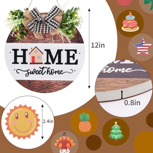HOMCDALY Interchangeable Welcome Sign for Front Door with 14 Changeable Icons, Door Wreaths for Front Door with 12 LED Lights, Farmhouse Rustic Welcome Door Hanger Wall Sign, Porch Decorations(White) - Image 3