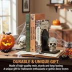 MyGift Gothic Bookends, Skull Decorative Bookends, Book Ends for Shelves, Halloween Decor Skeleton Statue, Vintage Resin Book Stopper Holder Support,1 Pair - Image 3