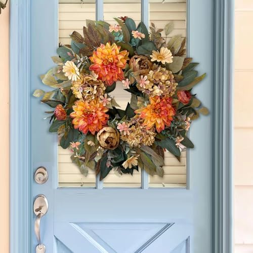 WANNA-CUL 24in Fall Front Door Wreath Dahlia Hydrangea Peony Table Decor - Image 6