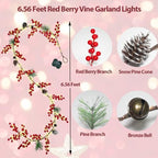 6.56FT Christmas Garland Decorations Red Berry Garlands with Lights 96 Fairy LED Lights Lighted Pine Garland for Mantle Fireplace Table Stairs Railing Xmas Tree Indoor Outdoor Winter Holiday Decor - Image 3