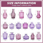 Colored Glass Vases Bulk 32 Pcs - Assorted Vintage Bud Vases for Wedding Centerpieces, Rustic Embossed Glass Bottles for Table Decor, Home Floral Arrangements with Purple Series (2-6 Inch) - Image 4