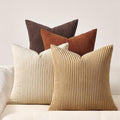 Topfinel Set of 4 Soft Farmhouse Corduroy Striped Decorative Cushion Cover Boho Throw Pillow Covers 22x22 Inch Beige Brown Gradient Rustic Pillow Case for Sofa Couch Living Room Bedroom by Topfinel
