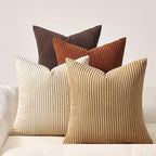 Topfinel Set of 4 Soft Farmhouse Corduroy Striped Decorative Cushion Cover Boho Throw Pillow Covers 22x22 Inch Beige Brown Gradient Rustic Pillow Case for Sofa Couch Living Room Bedroom by Topfinel