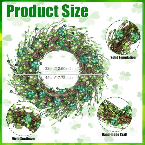 Tingjoo 2 Pcs St. Patrick's Day Coir Door Mat and Shamrock Wreath - Image 4