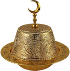 Ramadan Serving Dish Metal Ramadan Tray with Lid Eid Mubarak Plate Gold Candy Bowl for Wedding Home Party Desk Decoration by Unknown