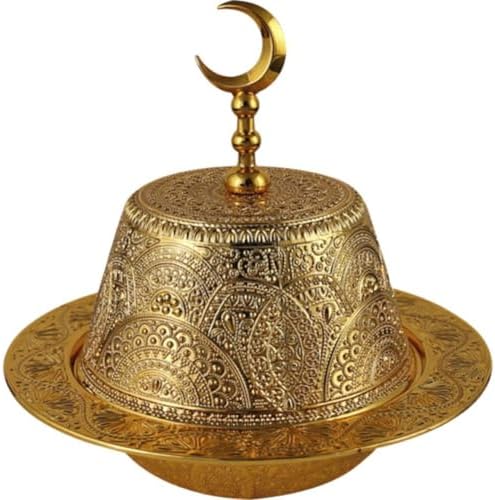 Ramadan Serving Dish Metal Ramadan Tray with Lid Eid Mubarak Plate Gold Candy Bowl for Wedding Home Party Desk Decoration by Unknown