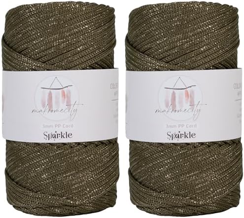Makromecity Sparkle 2 Skeins of Polypropylene Macrame Cord 3mm x 131 Yards (394 feet) Premium Polyester Macrame Cord for Macrame Art & Crafts for Wall Hangings, Bags, Underplate, Rug by Makromecity