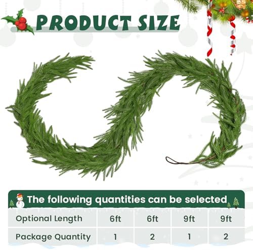 2Pcs 6 Ft Christmas Norfolk Pine Garland for Mantel and Holiday Decor - Image 7