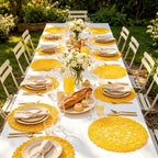 IcosaMro Round Woven Placemats Set of 12 for Dining Table, 15 Inches Paper Boho Decorative Circle Place Mats for Wedding Christmas Thanksgiving Day Holiday Dinner (Yellow) - Image 6