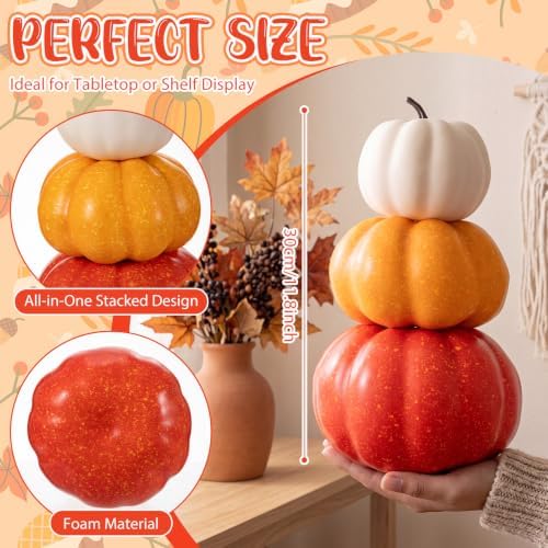 Marsui 2 Set 11.8'' Fall Stacked Pumpkins Table Centerpiece Indoor - Image 2