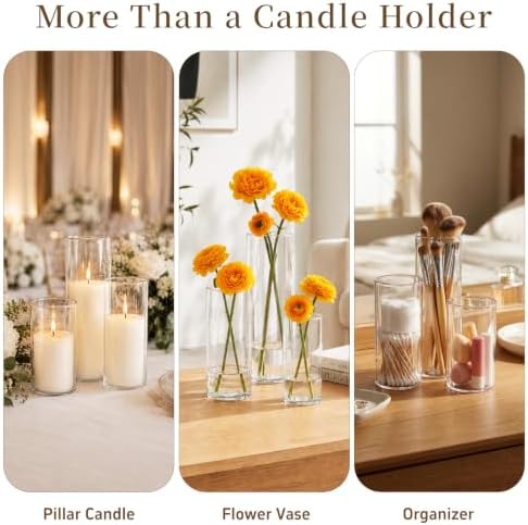 White Pillar Candles and Hurricane Glass Candle Holders, 24 PCS - Image 6