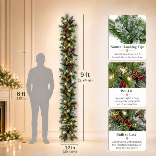 9ft Pre-Lit Artificial Christmas Garland with Lights & Pine Cones - Image 3