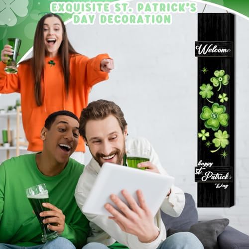WovWeave St. Patrick's Day Porch Sign Green Wooden Welcome Porch Decor Shamrocks Door Sign 47 Inch Welcome Hanging Decor St. Patrick Decoration Outdoor Indoor for Party Front Door Wall Home(Clover) - Image 5