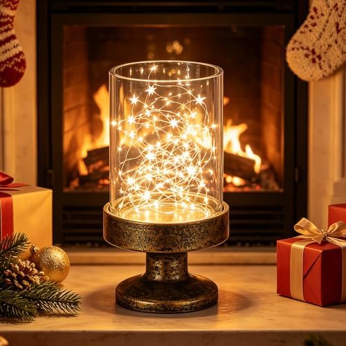 5" Wide Glass Hurricane Candle Holders and Glass Vase with Metal Base in Antique Gold, Handmade and Sturdy Glass, Pillars, Flower Arrangement, Centerpiece, Dining Table, Console Table, Mantel - Image 4