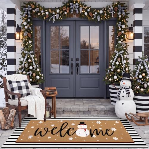Tinideya 2 Pcs Large Winter Layered Doormat Snowman Front Door Mat by Tinideya