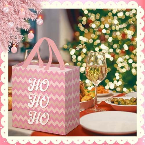 Wesnoy 48 Pcs Large Christmas Pink Gift Bag Bulk with Handle Candy Bag - Image 4