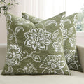 Set of 2 Chenille Floral Pillow Covers 20x20 Inch Sage Green by SWANCOCO