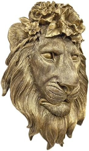 GUSFREUD Gold Animal Heads Sculptures Wall Art - Resin Faux Lion for Home Wall Decor, Lion Wall Hanging Decoration for Living Room, Bedroom & Kitchen, Unique Gift Idea by GUSFREUD
