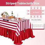 Ruffle Table Cloth Red and White Striped Tablecloth - 80 x 120 Inch Waterproof Tablecloths Rectangle Polyester Red Striped Table Cover for Birthday Wedding Picnic Baby Shower Holiday Party Decoration - Image 3