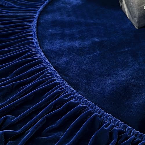 84-Inch Ruffled Velvet Christmas Tree Skirt, Navy Blue - Image 4