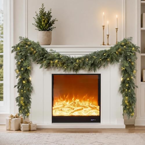 Pre-Lit Christmas Garland 9FT Decorations Real Touch Cedar Cypress Pine Greenery Artificial Green Christmas Garland with Lights for Mantle, Fireplace, Table, Stairs, Door, Indoor Outdoor Decorations by WelcometoAttgreatWeHaveAlwaysFirmlyBelievedEndlessBloomsEndlessCreativity