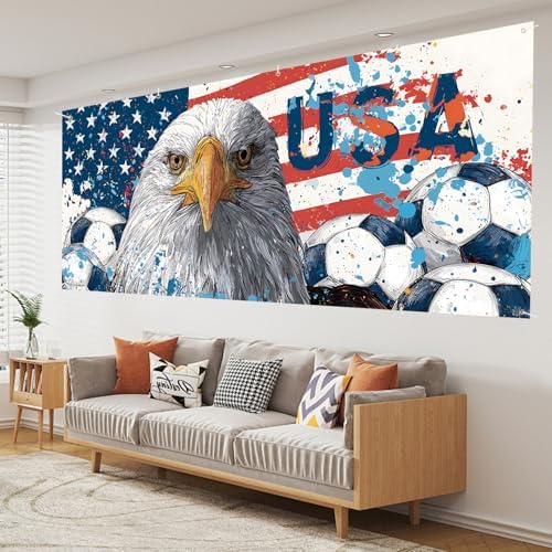 USA Soccer Garage Door Banner Decorations, 7x16ft Large Ameri can Flag Bald Eagle Football Mural, 2026 World Cup Outdoor Decor for Double Garage Door, Patriotic Party Supplies Wall Backdrop - Image 7